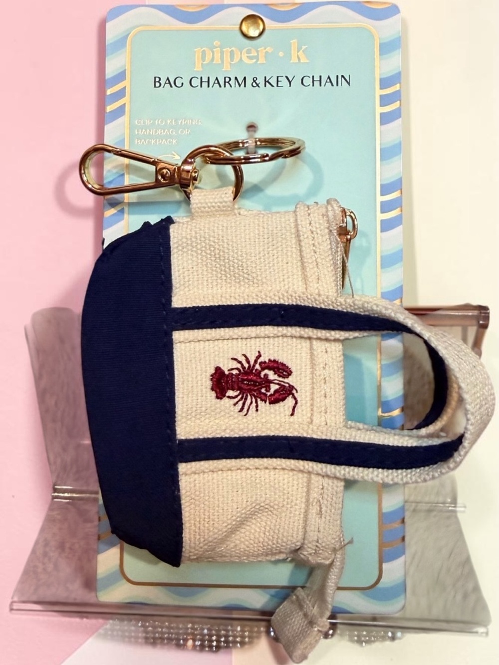 Piper K Navy & Cream Mini Tote Bag Charm -NEW